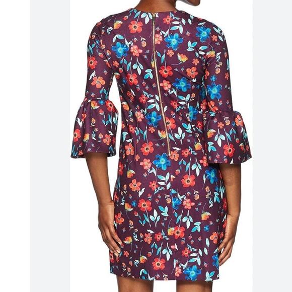 Calvin Klein Floral Sheath Dress Purple Size 6 Bell Sleeve Above The Knee Fitted - Picture 7 of 10